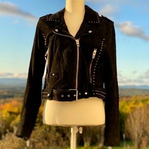 Blank NYC Studded Black Suede Moto Jacket, Size M